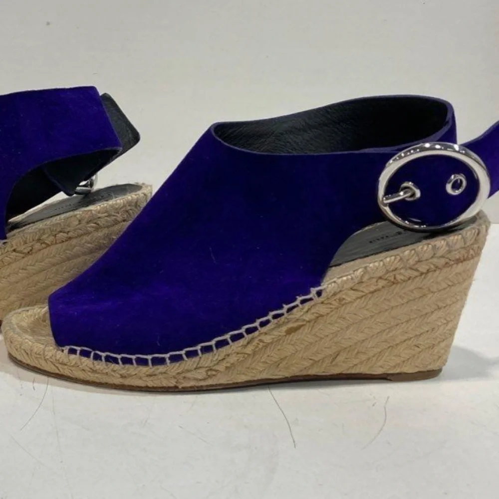Women's Celine Purple Suede Wedge Espadrille Peep-Toe Sandals Size 40